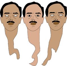 three men with different facial expressions are shown in the same manner as one man's head