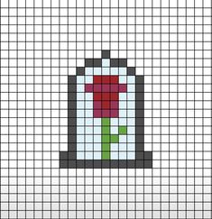 a cross stitch pattern with a red flower in the center on a white grid background