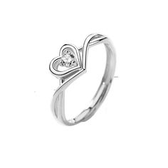 Hollow CZ Heart Love Twisted 925 Sterling Silver Adjustable Promise Ring Celebrate your everlasting love with the exquisite Hollow CZ Heart Love Twisted 925 Sterling Silver Adjustable Promise Ring. This elegant piece is designed to capture hearts and make lasting memories. Key Features: Main Stone: A dazzling Cubic Zirconia stone that catches the light beautifully. Main Stone Quantity: 1 high-quality CZ stone, ensuring a simple yet captivating look. Metal Material: Crafted from premium Solid 925 Silver Open Ring Heart Diamond Ring, Silver Diamond Open Heart Ring, Silver Diamond Heart Ring With Open Design, Silver Heart Ring For Wedding On Mother's Day, Valentine's Day White Gold Promise Couple Rings, Silver Cubic Zirconia Heart Ring For Promise, Silver Double Heart Ring For Mother's Day, Silver Heart Ring For Anniversary Mother's Day, Silver Heart Ring For Anniversary, Mother's Day