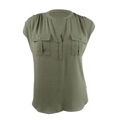 New With Original Tags Style: Blouse, Size Type: Petites, ,, Short Sleeve, 100% Polyester, Machine Wash, Inseam: Casual Khaki Office Top, Khaki Summer Office Tops, Khaki Office Tops For Summer, Stylish Outfits For Women Over 50, Outfit Styles, Style Blouse, Inc International Concepts, Girl Top, Stylish Outfits