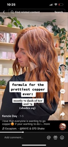 Auburn Shades Haircolor, Brown Hair To Copper, Copper Hair Formula Redken, Redken Red Hair Color Formulas, Copper Hair Formula, Shades Of Copper Hair, Copper Fall Hair, Copper Formula, Toning Formulas