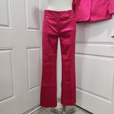 Straight out of the late 90's, early 2000's. Hot pink Escada brand low rise trouser pants. Flat front.  Zip and hook closure. Acetate, nylon and elastane.  Metallic and satin finish. Straight leg. Size 36, US Small. See pics for measurements. Pantalon Rose, Womens Trousers, Trouser Pants, Pants Trousers, Satin Finish, Trousers Women, Labour Day, Low Rise, Capri Pants