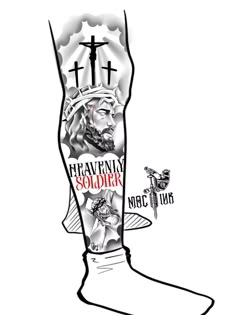 a drawing of a foot with the words heavenly soldiers on it and an image of jesus