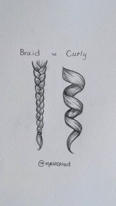 two different types of braids and curly hair are shown in this hand drawn drawing