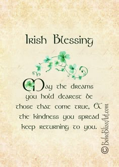 an irish blessing card with shamrocks on it