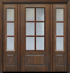 the front door is made of wood and has two glass panels on each side,