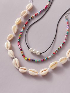 Color: Multicolor Gender: Women Material: Shell Quantity: 3 pcs Style: Vacation Details: Pearls, Shell IN Length 12.2-17.3 This data was obtained from manually measuring the product, it may be off by 1-2 CM. Shell Beaded Necklace, 90s Stuff, Bead Decor, Surf Jewelry, Beach Necklace, Beaded Necklace Designs, Bead Charms Diy, Beach Necklaces, Seashell Jewelry