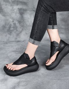 Roman Shoes, Summer Leather Sandals, Roman Sandals, Sandals Platform, Womens Sandals Summer, Wedge Flip Flops, Summer Flip Flops, Coffee Black, Leather Flip Flops