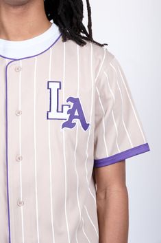 The LA Pinstripe Baseball Jersey is one of our new favorites. With its short sleeve and baseball body, the relaxed fit jersey features button up detail and LA patches on the front, plus a curved back hem. Just add your favorite thrifted chinos or cut off denim shorts Style: BTMH163S Denim Shorts Style, Baseball Jerseys, Cut Off, Baseball Tee, Shoulder Sleeve, Button Up, Denim Shorts, Fitness Models, Sleeve Length