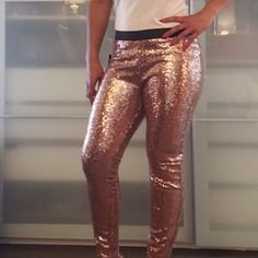 Rose Colored Sequin Legging Party Sequin Stretch Leggings, Full-length Stretch Bottoms With Sequins, Fitted Full-length Sequined Pants, Gold Sequin Leggings, Glamorous High-waisted Sequin Pants, Stretch Tights, Grey Camo Leggings, Cheetah Leggings, Velour Leggings