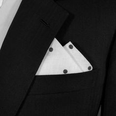 Dress Up Your Suit Or Sport Coat With A Pre-Folded Pocket Square. It's Easy To Use And Looks Like A Well Placed Pocket Square. Just Slip The Insert Into Your Breast Pocket And Adjust Height To Your Taste. Trim Bottom Of Card If You Want Less Pocket Square Showing. Color - White With Black Polka Dots 2 Point Handkerchief Style Pre-Folded - Reversible Ready To Insert In Breast Pocket 55% Linen And 45% Cotton Made In Usa From Imported Material *Price Is Firm Classic Cotton Pocket Square For Formal Events, Classic Cotton Pocket Square For Formal Occasions, Classic Cotton Pocket Square For Formal Wear, Classic Cotton Pocket Square For Business, Classic White Pocket Square For Formal Occasions, Elegant White Pocket Square For Business, Classic Black Formal Handkerchiefs, Classic Black Pocket Square, Classic White Handkerchiefs For Business