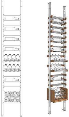 a drawing of a wine rack with bottles on it