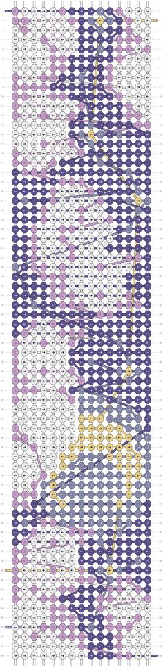 a cross - stitch pattern in purple, yellow and white with lines on the side