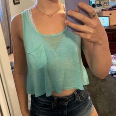 Hollister Teal Full Open Back Tank Crop Top Never Worn! Cute Blue Tank Top For Beach, Cute Blue Crop Top For Summer, Cute Blue Summer Tank Top, Cute Blue Tank Top For Summer, Tank Crop Top, Open Back Tank, Hollister Tops, Cropped Tank Top, Hollister