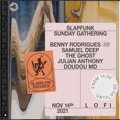 the label for slapfunk's sunday gathering with benny rodriques