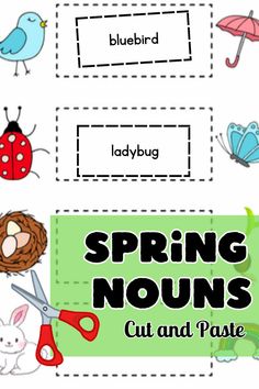 the printable spring nouns cut and paste game