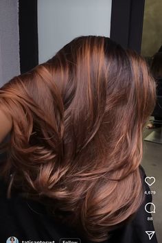 Rust Brown Hair Color, Autumn Hair Colors 2023, Soft Copper Brown Hair, Cooper Red Balayage, Fall Hair Colors For Tan Skin, Brown To Copper Hair Before And After, Cinnamon Hair Color With Highlights, Cooper Balayage Hair