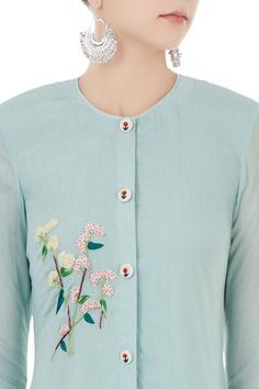 Shop for Desert Shine by Sulochana Jangir Blue Embroidered Kurta for Women Online at Aza Fashions Blue Kurta, Kurta For Women, Jewel Neck, Three Quarter Sleeves, Aza Fashion, Floral Motif, Hand Embroidered, Sleeve Length, Floral