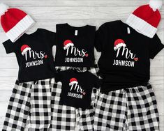 Christmas Mr and Mrs shirt,Xmas Husband and Wife Tees,Holiday Matching Family Pajamas, Christmas Couples His and Her Tee, Mr Mrs Gift Shirts ----- How To Order ----- 1-) Please, check and review all the photos. 2-) Choose your t-shirt size and color. *Different styles of shirts may have different shades of same color choice due to different manufacturer brands. *For this reason, we recommend you to match shirts from the same styles if you want precisely matching colors (ex. Unisex, V-necks, Todd Matching Christmas Cotton Tops, Matching Cotton Christmas Tops, Matching Cotton Tops For Christmas, Matching Christmas Tshirts, Family Pajamas Christmas, Mr Mrs Gift, Newlywed Christmas Gifts, Couple Holiday, Christmas Couples