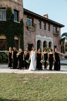 Black and White Themed wedding at the Howey Mansion Black Bridesmaid Dresses Spring, Natural Light Architecture, Howey Mansion, White Themed Wedding, Mansion Wedding Venues, Estate House