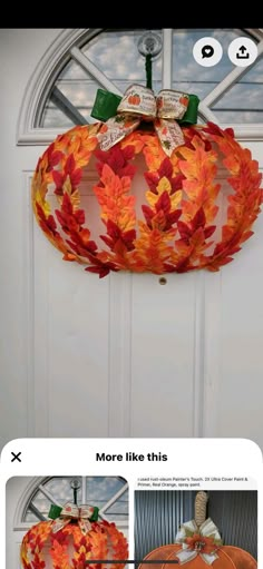 an image of a fall wreath hanging from the front door with instructions to make it