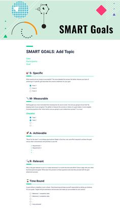 the smart goal list is displayed in this image