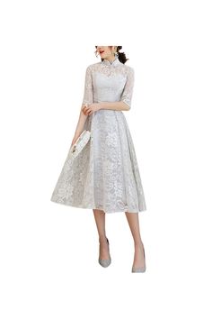 Shop elegant lace grey tea length party dress with half sleeves online. Sheprom offers formal, party, casual & more style dresses to fit your special occasions. Elegant Half Sleeve Midi Dress For Wedding, Elegant Half Sleeve Midi Wedding Dress, Elegant 3/4 Length Midi Dress For Party, Party Lace Dress With Half Sleeves, Elegant Fitted Lace Dress With Half Sleeves, Elegant Gray Knee-length Midi Dress, Half Sleeve Midi Dress For Spring Wedding, Half Sleeve Lace Dress For Spring Party, Spring Half Sleeve Midi Dress For Wedding