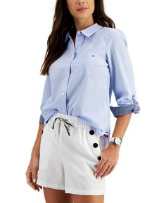 in stock Tommy Hilfiger Shirt Women, Hilfiger Outfits, Tommy Hilfiger Shirt, Tommy Hilfiger Vintage, Tie Neck Tops, Flag Logo, Tommy Hilfiger Shirts, Tommy Hilfiger Women, Shirt Women