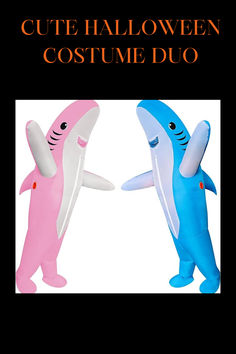 two inflatable shark figures are shown with the caption cute halloween costumes duo