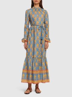 Junie ruffled cotton midi dress - Zimmermann - Women | Luisaviaroma Cotton Voile Fabric, Tiered Midi Skirt, All Over Pattern, Cotton Midi Dress, Blue Midi Dress, Cotton Voile, Shearling Jacket, Dress Clothes For Women, Swimwear Tops