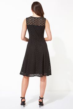 Lace Fit and Flare Dress in Black Roman Originals UK Flare Lace Dress, Lace Dress Styles, Famous Black, Black Flare, Hoco Dresses, Dresses Uk, Lace Pattern, Black Fits, Fit And Flare Dress