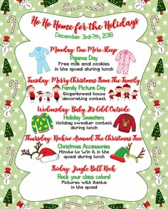 a christmas flyer with holiday items on the front and back, as well as an image of