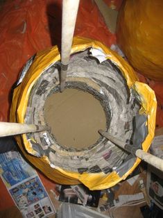 the inside of a vase being worked on