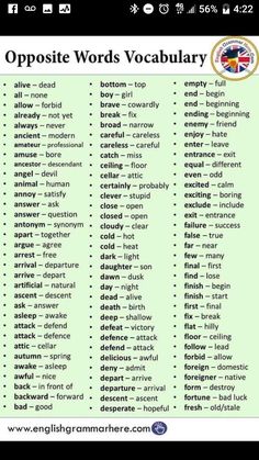 the opposite words in english are used to describe what they mean and how they use them