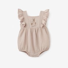 Taupe Embroidered Organic Muslin Bubble Romper | Elegant Baby Goose Birthday, Dreamy Palette, Woman Costumes, Baby Shopping, Birthday Inspo, Silly Goose, Muslin Baby, Elegant Baby, Baby Jumpsuit