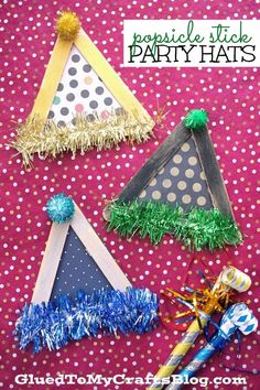 popsicle stick party hats made from construction paper