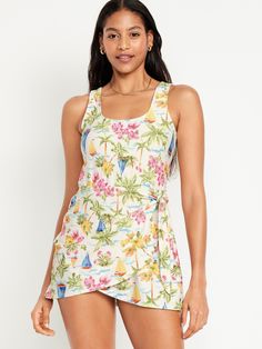 Side-Tie Swim Dress | Old Navy Summer Swimwear With Built-in Bra And Straight Neckline, Sleeveless Summer Dress With Built-in Liner, Summer Dresses With Built-in Bra And Tank Straps, Summer Swimwear With Built-in Bra And Square Neck, Bathing Suit Dress, Dress Square Neck, Women Bathing, Womens Bathing Suits, Dress Purple