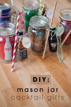 mason jar cocktail gifts are displayed on a table with the words diy mason jar cocktail gifts