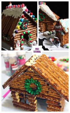 the gingerbread house is decorated with icing and sprinkles