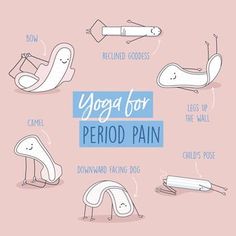 yoga for period pain illustrated on pink background