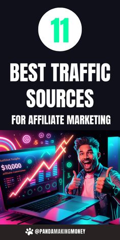 the cover of 11 best traffic sources for affiliate marketing, with an image of a man holding