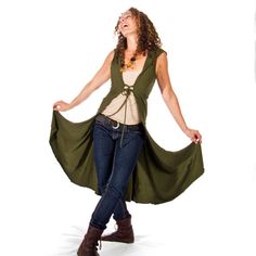 Day 1 Prosperity Game: Long corset front vest with hood Jedi Vest   by DervishClothing, $128.00 Jedi Powers, Long Corset, Jedi Costume, Corset Lacing, Corset Styles, Corset Vest, Fairy Clothes, Long Vest, Corset Lace