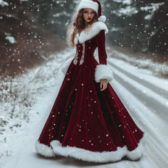 Women's Christmas Dress- New Style Dress- Creative Christmas Costume For Women. New Style Dress, Christmas Dress Women, Holiday Dress Outfit, Velvet Clothes, Vintage Woman, Woman Dress, Maxi Styles, Christmas Vintage, Winter Mode