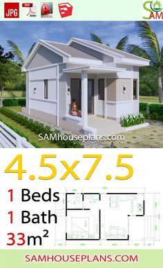 the small house plan has four beds and two bathrooms, with an open floor plan for each