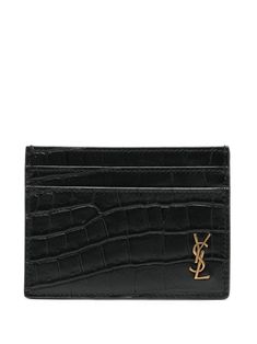 black calf leather smooth grain embossed crocodile effect signature Cassandre logo plaque internal logo stamp open top card slots to the front and rear main compartment leather lining This piece comes complete with a protective dust bag. Ysl Document Holder, Saint Laurent Invitation, Leather Cardholder, Leather Card Holder, Crossbody Messenger Bag, Work Bags, Metal Logo, Saint Laurent Bag, Logo Stamp