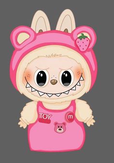 a cute little bunny with big eyes wearing a pink outfit