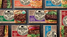 six different varieties of burgers are shown in the same package as well as each other