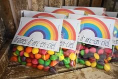 there are candy bags with rainbows on them