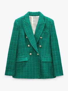 Description：FashionSierra - Double Breasted Textures Green Blazer window.adminAccountId=252520332; Double Blazer, Casual Suit Jacket, Blazer Casual, Parka Women, Middle Age Fashion, Green Blazer, Party Dress Long Sleeve, Checked Blazer, Puff Sleeve Dresses