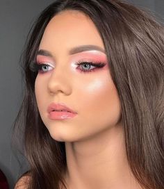 Pink Full Face Makeup Look, Pink Eyeshadow With Blue Eyes, Light Day Makeup, Makeup To Match Hot Pink Dress, Smokey Eye Makeup With Pink Lipstick, Pink Dewy Makeup Look, Pink Eyeshadow Looks Blue Eyes, Rose Pink Eyeshadow, Makeup To Match Pink Dress